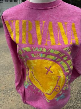 NIRVANA Pink Tie-Dye Long Sleeve Sweatshirt with Yellow Smiley
